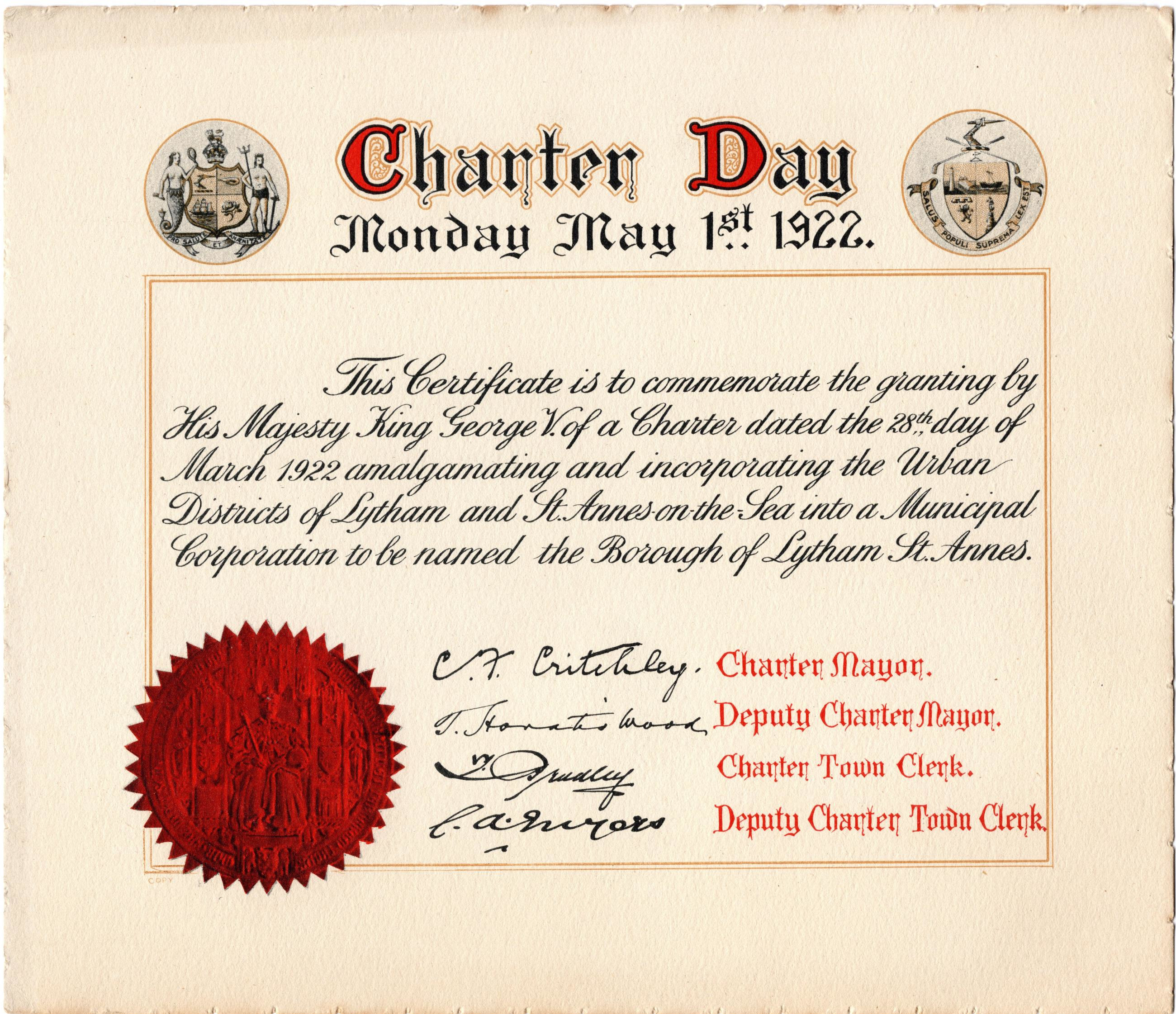 Charter day certificate