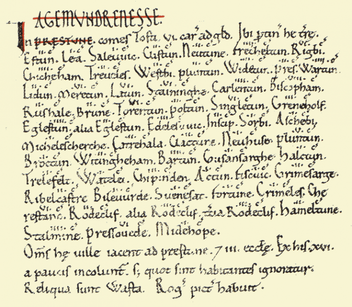 Copy of Domesday entry including Lytham